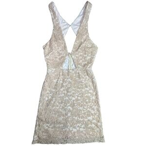 By The Way Beige Lace Plunging V-Neck Cutout Back Mini Dress Womens Size M